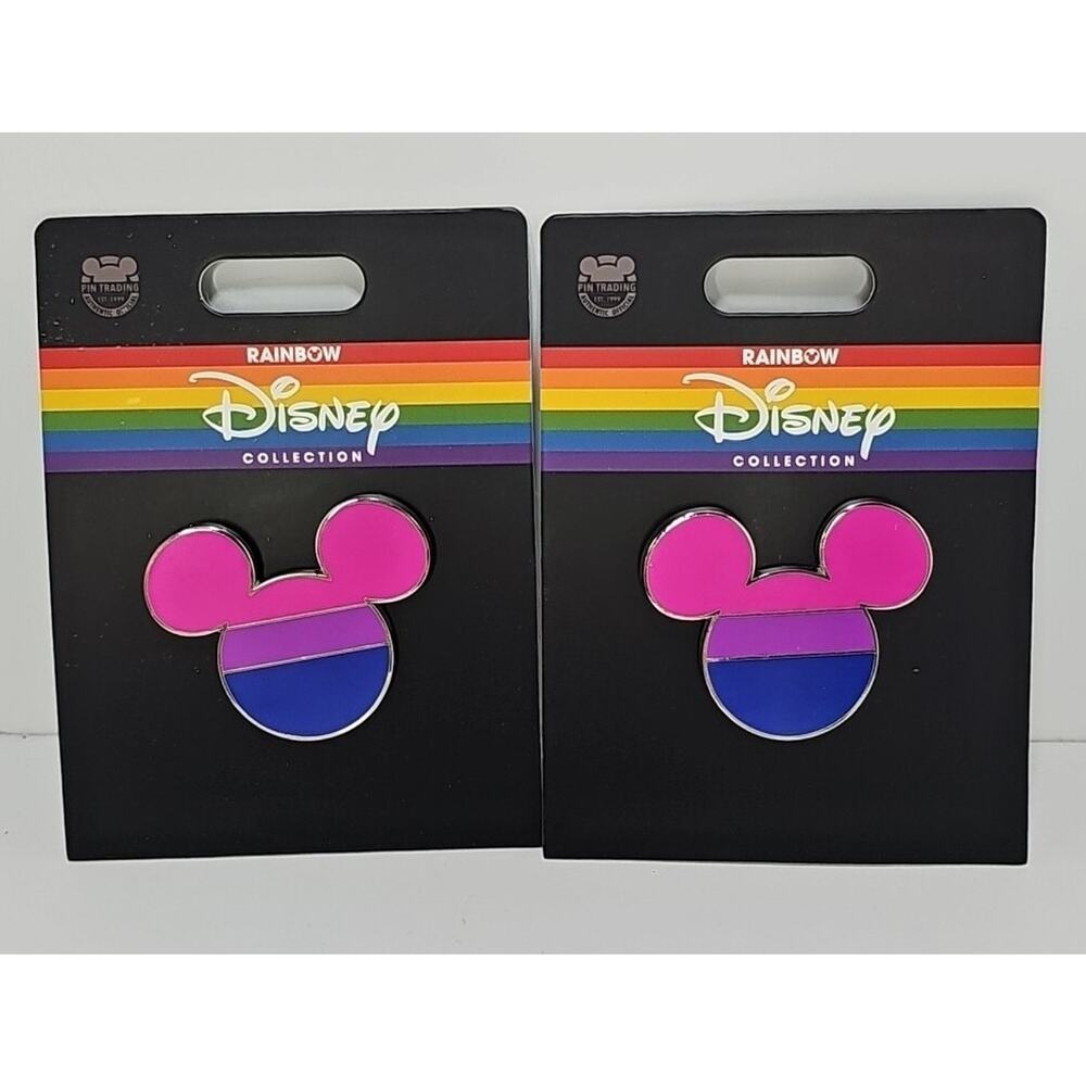 2-PACK Disney Parks Rainbow Collection Mickey Mouse Pink/Purple/Blue Flag Pin B4